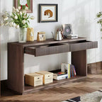 Consolle da 60" stile rustico con 2 cassetti scanalati e ripiano — Nero / Naturale / Noce