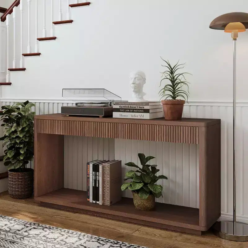 Consolle da 60" stile rustico con 2 cassetti scanalati e ripiano — Nero / Naturale / Noce