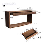 Consolle da 60" stile rustico con 2 cassetti scanalati e ripiano — Nero / Naturale / Noce