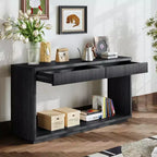 Consolle da 60" stile rustico con 2 cassetti scanalati e ripiano — Nero / Naturale / Noce