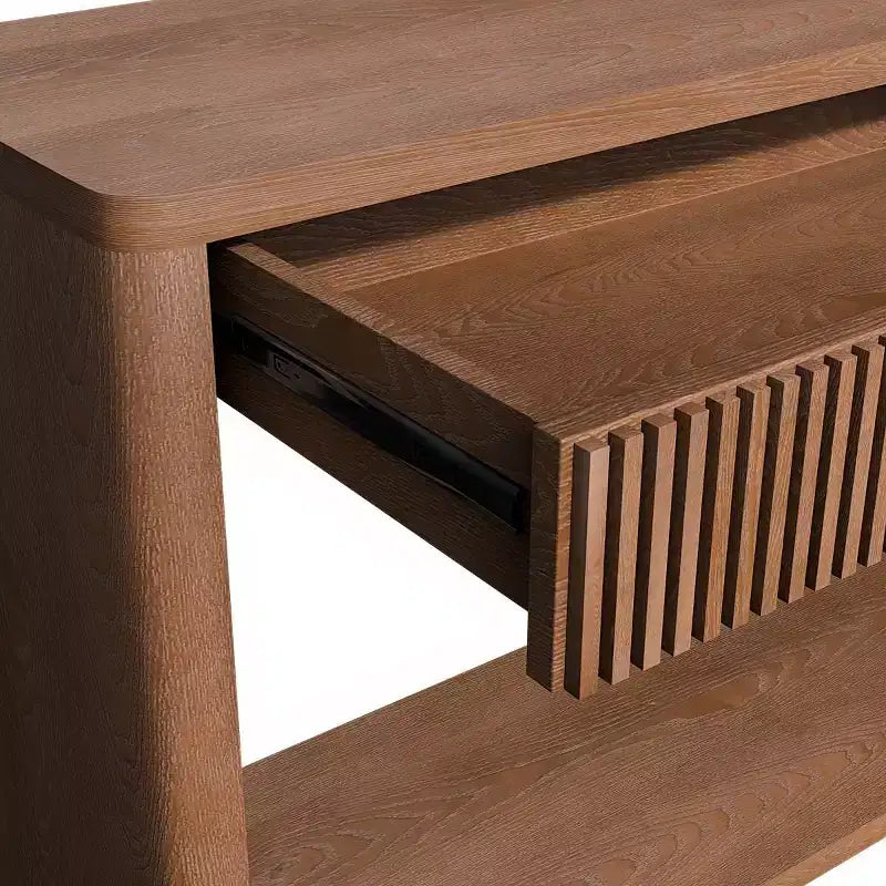 Consolle da 60" stile rustico con 2 cassetti scanalati e ripiano — Nero / Naturale / Noce
