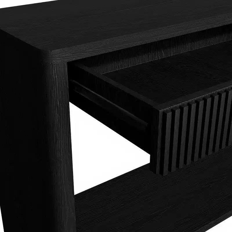 Consolle da 60" stile rustico con 2 cassetti scanalati e ripiano — Nero / Naturale / Noce