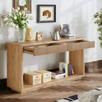 Consolle da 60" stile rustico con 2 cassetti scanalati e ripiano — Nero / Naturale / Noce