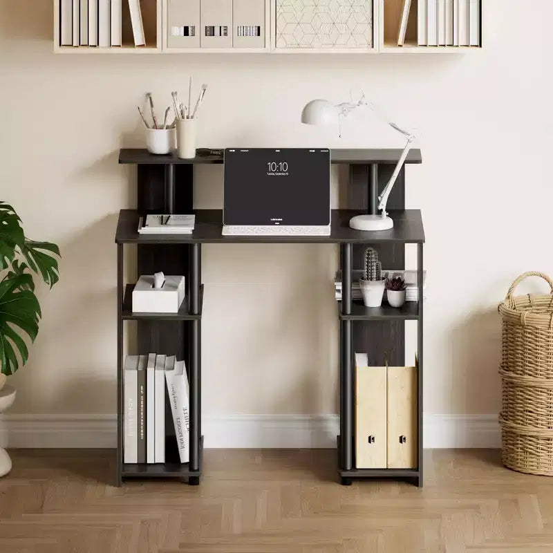 Scrivania per computer da 35" con ripiani laterali — Americano / Nero / Grigio / Bianco, 1 persona