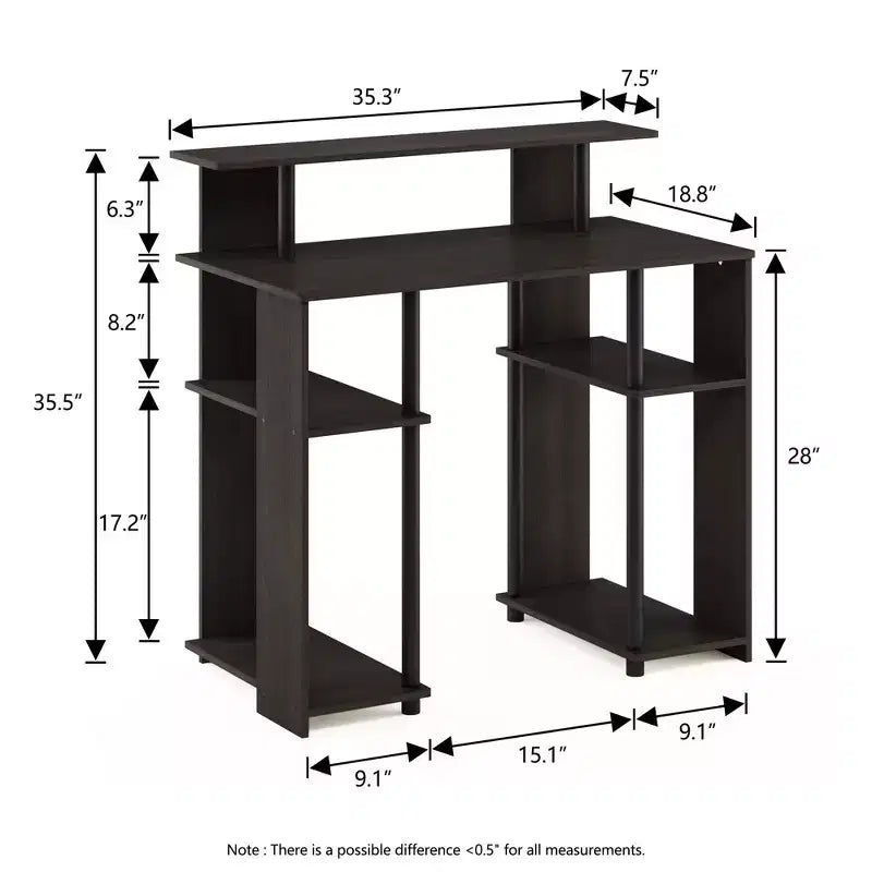 Scrivania per computer da 35" con ripiani laterali — Americano / Nero / Grigio / Bianco, 1 persona