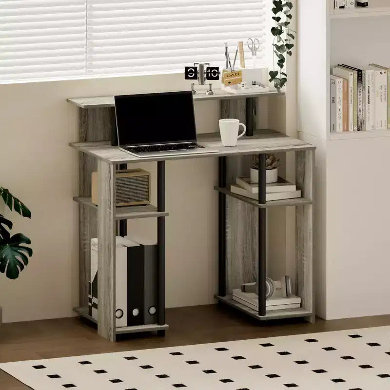 Scrivania per computer da 35" con ripiani laterali — Americano / Nero / Grigio / Bianco, 1 persona