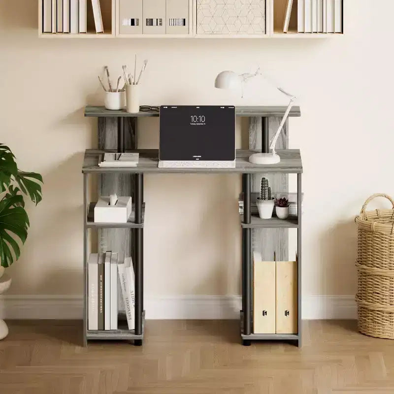 Scrivania per computer da 35" con ripiani laterali — Americano / Nero / Grigio / Bianco, 1 persona