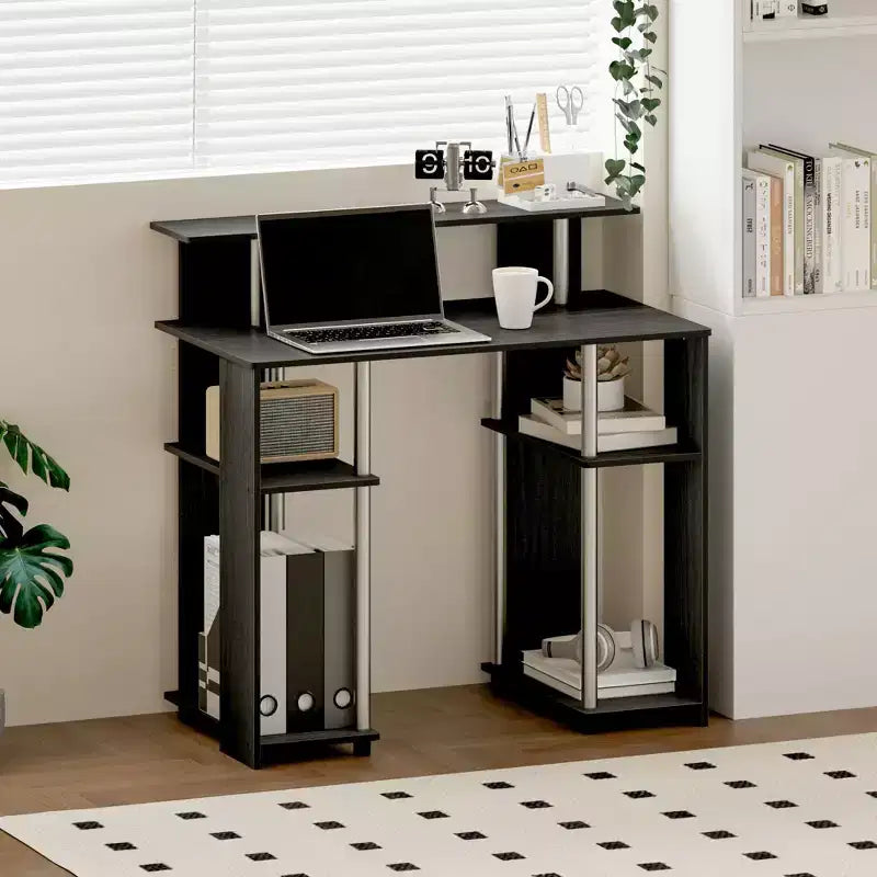 Scrivania per computer da 35" con ripiani laterali — Americano / Nero / Grigio / Bianco, 1 persona
