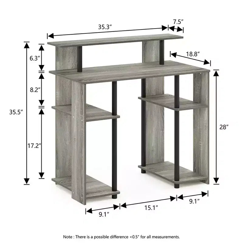 Scrivania per computer da 35" con ripiani laterali — Americano / Nero / Grigio / Bianco, 1 persona