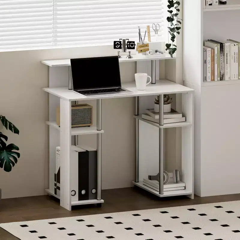Scrivania per computer da 35" con ripiani laterali — Americano / Nero / Grigio / Bianco, 1 persona