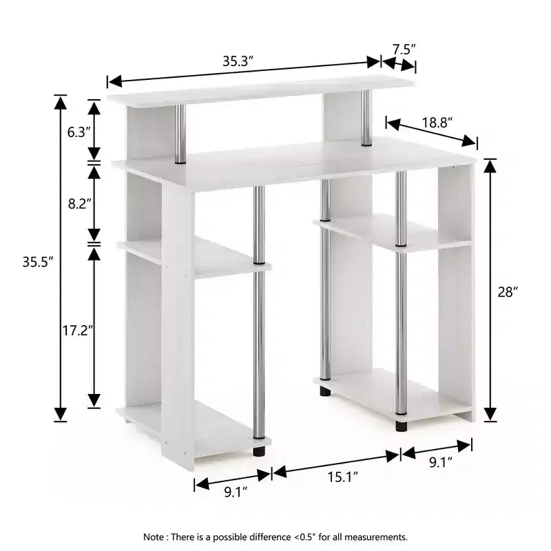 Scrivania per computer da 35" con ripiani laterali — Americano / Nero / Grigio / Bianco, 1 persona