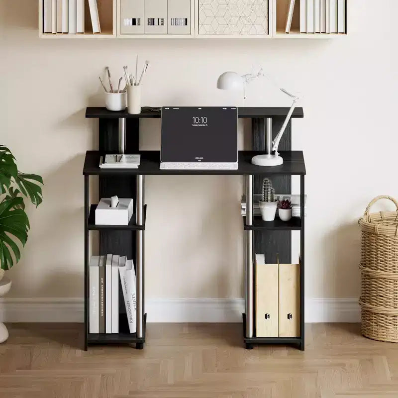 Scrivania per computer da 35" con ripiani laterali — Americano / Nero / Grigio / Bianco, 1 persona