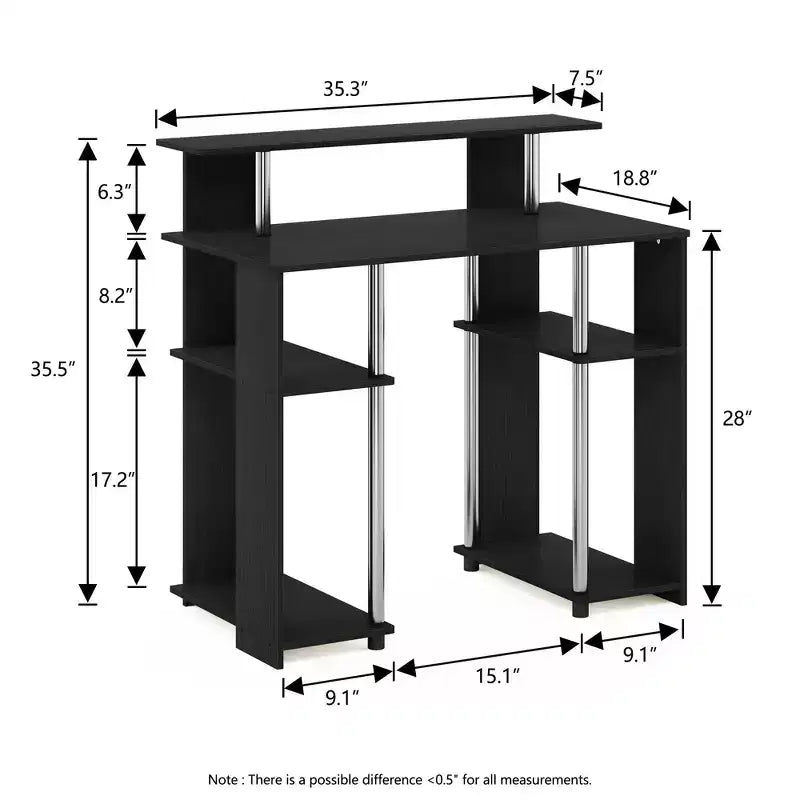 Scrivania per computer da 35" con ripiani laterali — Americano / Nero / Grigio / Bianco, 1 persona