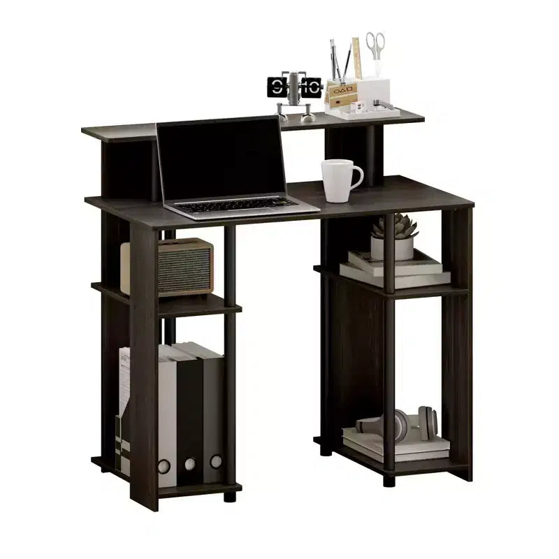 Scrivania per computer da 35" con ripiani laterali — Americano / Nero / Grigio / Bianco, 1 persona