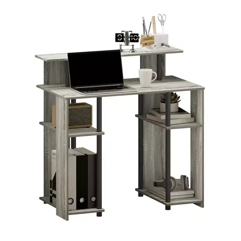 Scrivania per computer da 35" con ripiani laterali — Americano / Nero / Grigio / Bianco, 1 persona