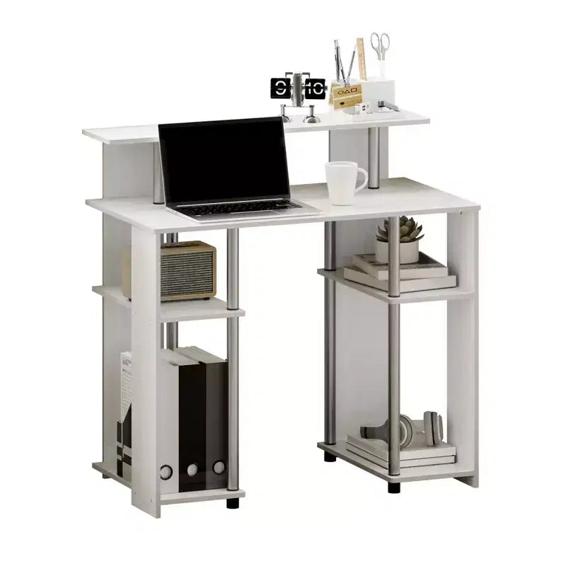Scrivania per computer da 35" con ripiani laterali — Americano / Nero / Grigio / Bianco, 1 persona