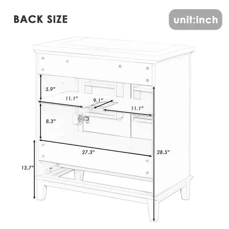 Base per mobile da bagno autoportante da 30" senza lavello – Nero / Grigio / Verde / Bianco, Singolo, con cassetto e ante a battente