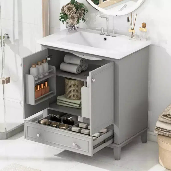 Base per mobile da bagno autoportante da 30" senza lavello – Nero / Grigio / Verde / Bianco, Singolo, con cassetto e ante a battente