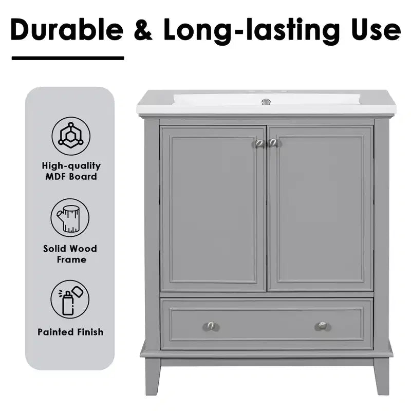 Base per mobile da bagno autoportante da 30" senza lavello – Nero / Grigio / Verde / Bianco, Singolo, con cassetto e ante a battente