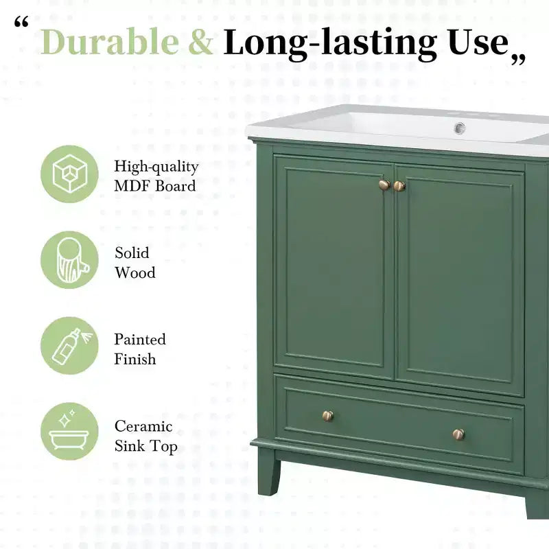 Base per mobile da bagno autoportante da 30" senza lavello – Nero / Grigio / Verde / Bianco, Singolo, con cassetto e ante a battente