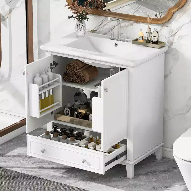 Base per mobile da bagno autoportante da 30" senza lavello – Nero / Grigio / Verde / Bianco, Singolo, con cassetto e ante a battente