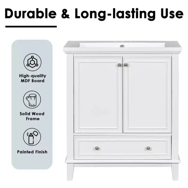 Base per mobile da bagno autoportante da 30" senza lavello – Nero / Grigio / Verde / Bianco, Singolo, con cassetto e ante a battente