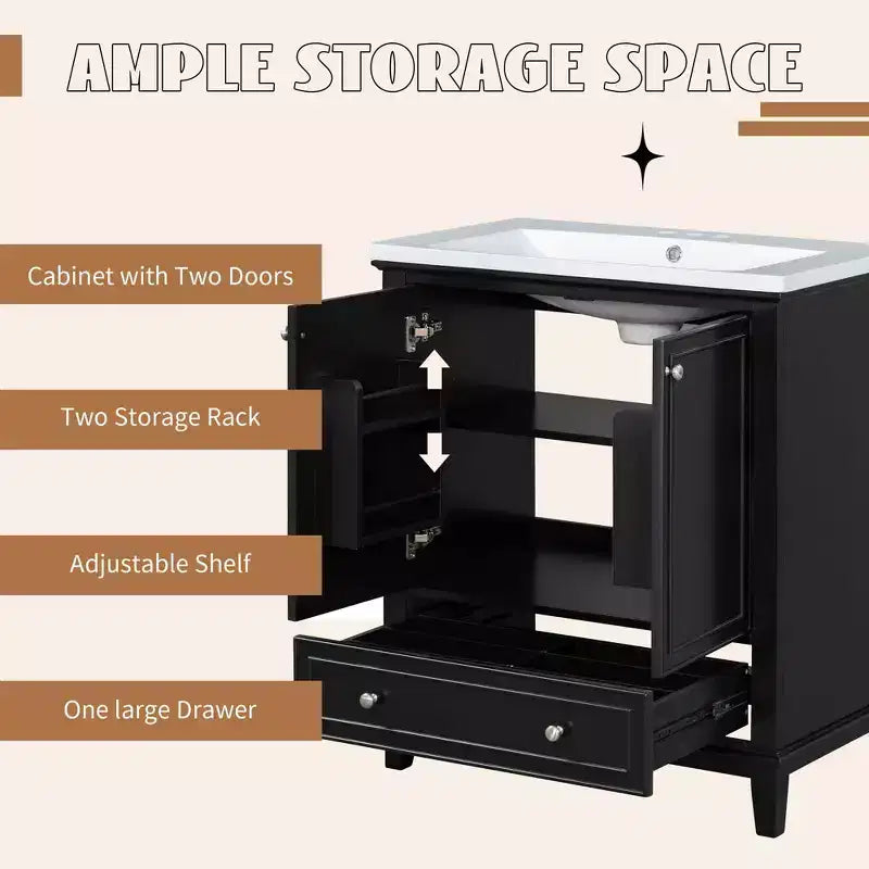 Base per mobile da bagno autoportante da 30" senza lavello – Nero / Grigio / Verde / Bianco, Singolo, con cassetto e ante a battente