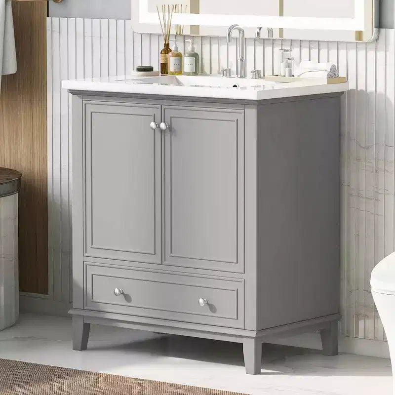 Base per mobile da bagno autoportante da 30" senza lavello – Nero / Grigio / Verde / Bianco, Singolo, con cassetto e ante a battente