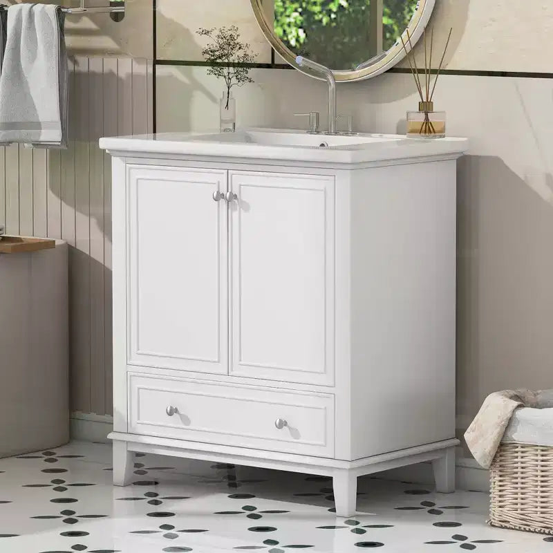 Base per mobile da bagno autoportante da 30" senza lavello – Nero / Grigio / Verde / Bianco, Singolo, con cassetto e ante a battente