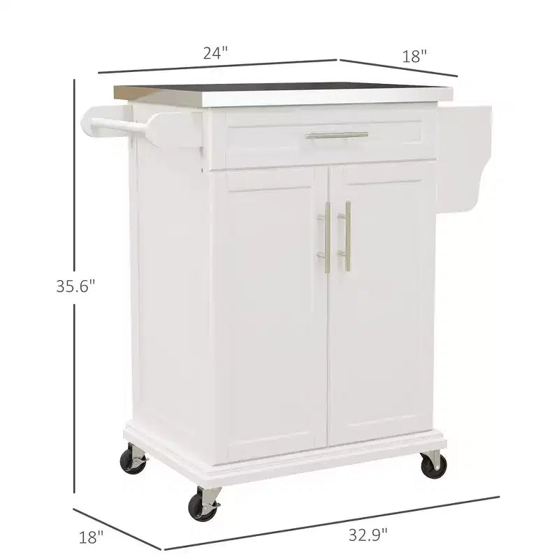 Carrello Isola da Cucina con Ruote – Nero / Bianco Crema / Blu Scuro / Bianco | Piano in Acciaio Inox, Cassetto e Porta Spezie