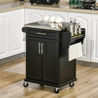 Carrello Isola da Cucina con Ruote – Nero / Bianco Crema / Blu Scuro / Bianco | Piano in Acciaio Inox, Cassetto e Porta Spezie