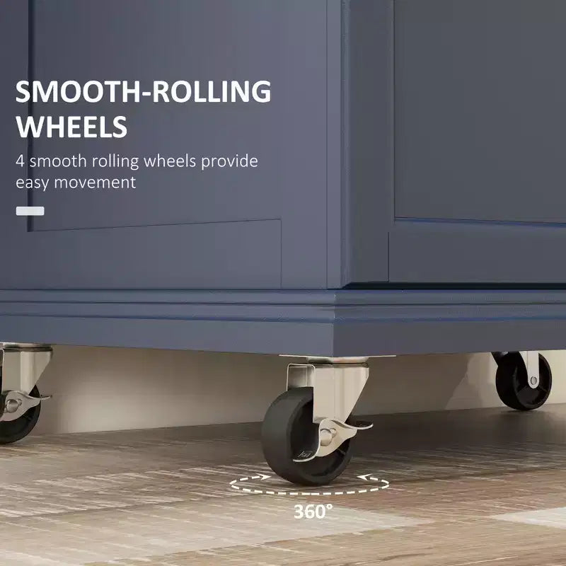 Carrello Isola da Cucina con Ruote – Nero / Bianco Crema / Blu Scuro / Bianco | Piano in Acciaio Inox, Cassetto e Porta Spezie