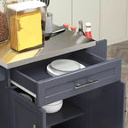 Carrello Isola da Cucina con Ruote – Nero / Bianco Crema / Blu Scuro / Bianco | Piano in Acciaio Inox, Cassetto e Porta Spezie