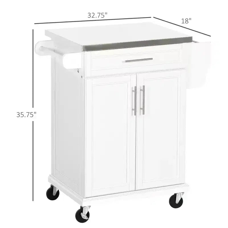 Carrello Isola da Cucina con Ruote – Nero / Bianco Crema / Blu Scuro / Bianco | Piano in Acciaio Inox, Cassetto e Porta Spezie