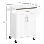 Carrello Isola da Cucina con Ruote – Nero / Bianco Crema / Blu Scuro / Bianco | Piano in Acciaio Inox, Cassetto e Porta Spezie