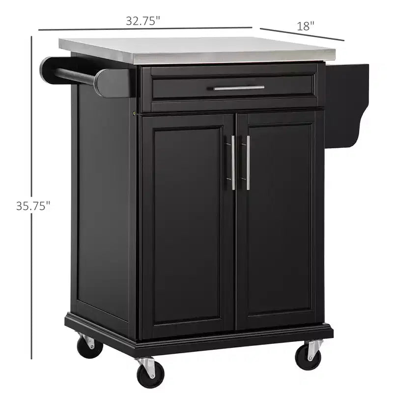 Carrello Isola da Cucina con Ruote – Nero / Bianco Crema / Blu Scuro / Bianco | Piano in Acciaio Inox, Cassetto e Porta Spezie
