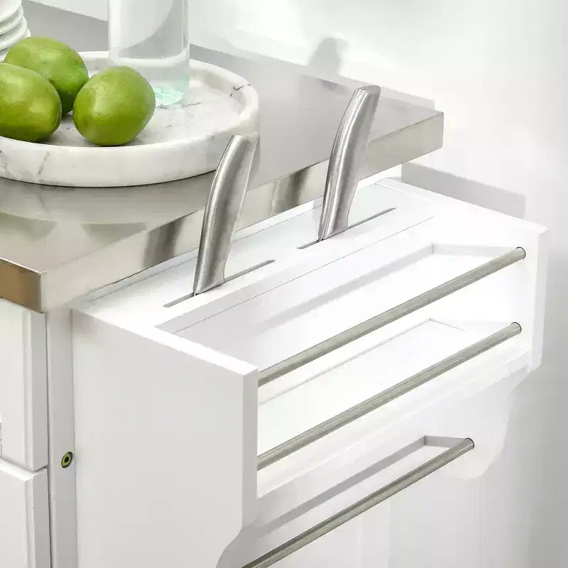 Carrello Isola da Cucina con Ruote – Nero / Bianco Crema / Blu Scuro / Bianco | Piano in Acciaio Inox, Cassetto e Porta Spezie