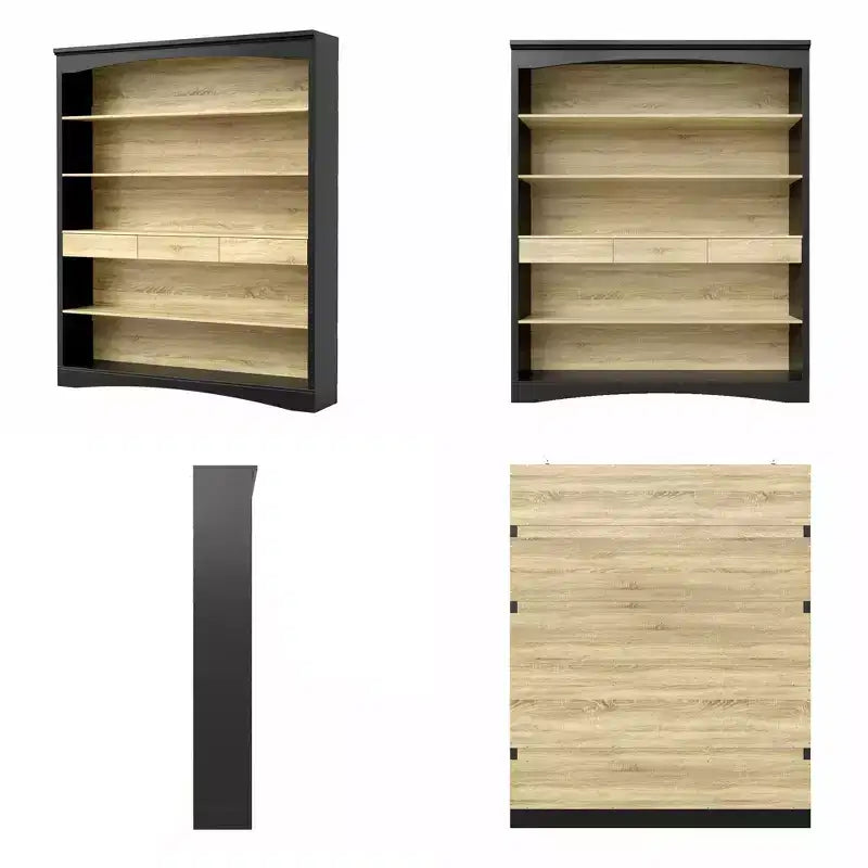 Libreria aperta a 5 ripiani con 3 cassetti, rovere nero e chiaro – Uso per adulti