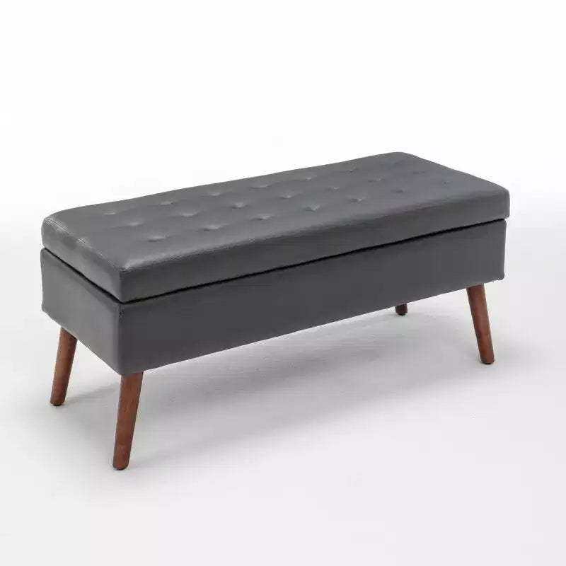 Panca Contenitore Ottomana Rettangolare — Marrone / Grigio Scuro / Bianco Sporco, Pelle PU, Posti a sedere 1