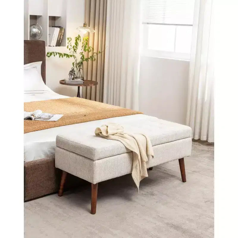 Panca Contenitore Ottomana Rettangolare — Marrone / Grigio Scuro / Bianco Sporco, Pelle PU, Posti a sedere 1