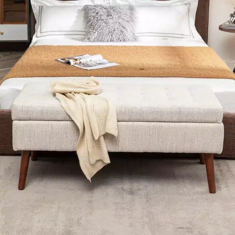 Panca Contenitore Ottomana Rettangolare — Marrone / Grigio Scuro / Bianco Sporco, Pelle PU, Posti a sedere 1