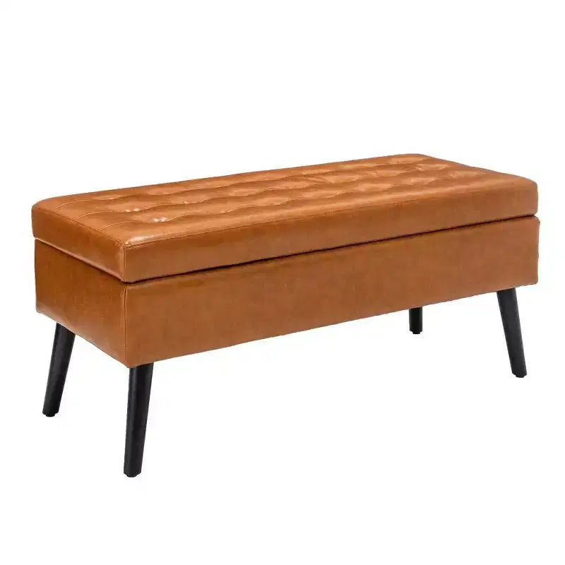 Panca Contenitore Ottomana Rettangolare — Marrone / Grigio Scuro / Bianco Sporco, Pelle PU, Posti a sedere 1
