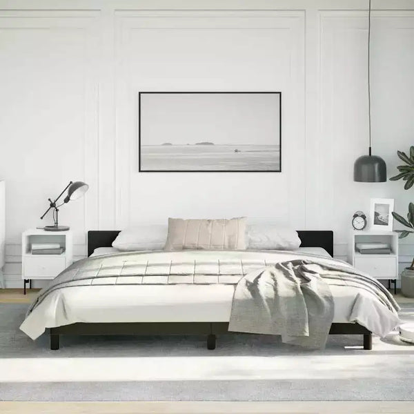 Bed Frame With Headboard Black Faux leather, plywood, engineered wood