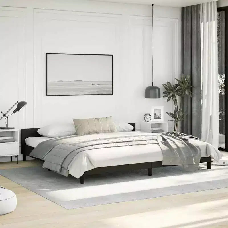 Struttura letto a piattaforma imbottita in ecopelle nera, California King, 2 persone