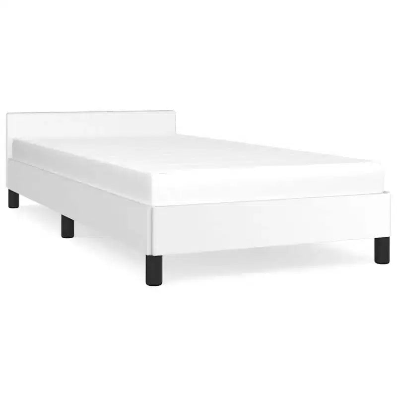 Telaio letto a piattaforma singolo in similpelle bianca
