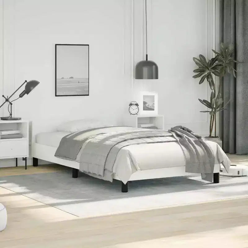 Telaio letto a piattaforma singolo in similpelle bianca