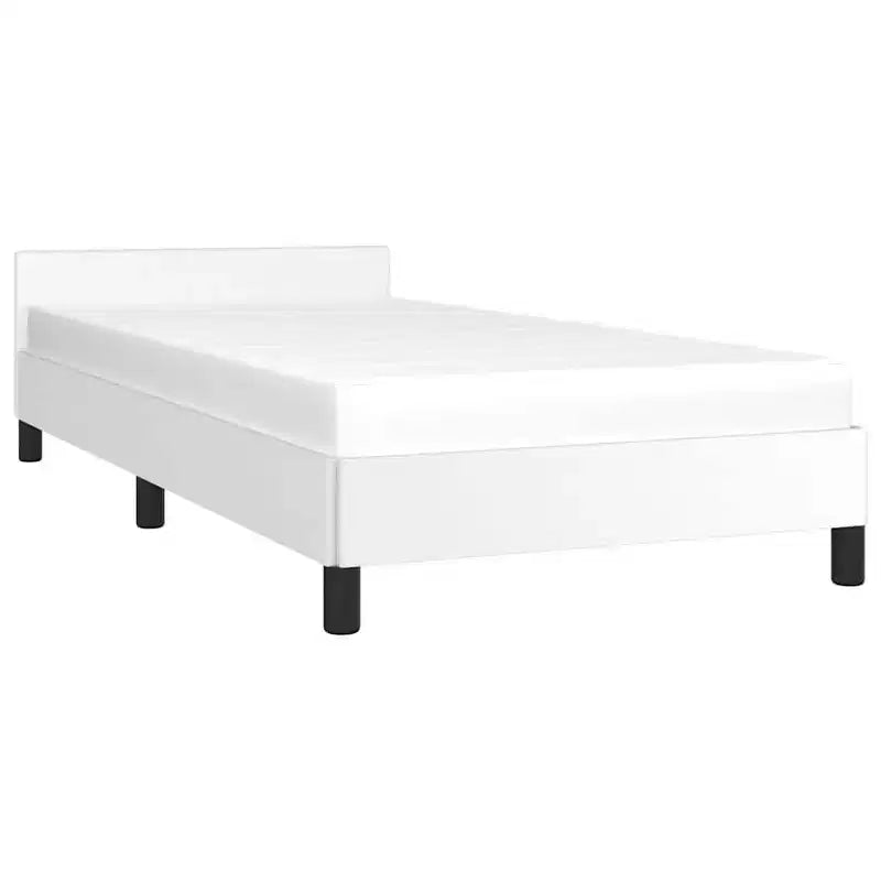 Telaio letto a piattaforma singolo in similpelle bianca
