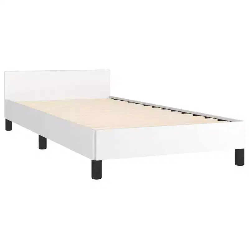 Telaio letto a piattaforma singolo in similpelle bianca