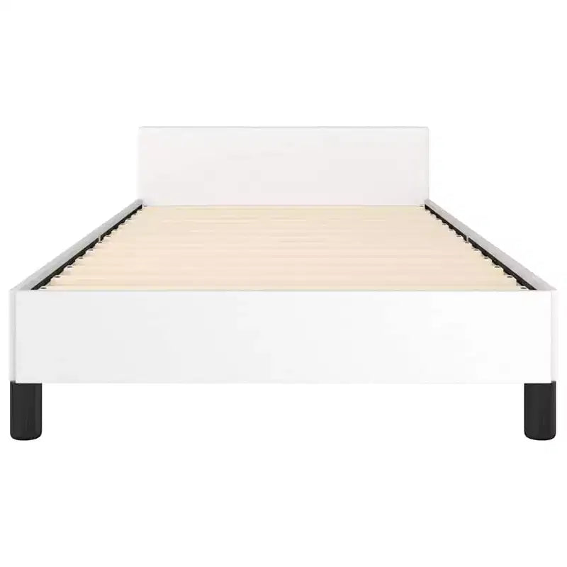 Telaio letto a piattaforma singolo in similpelle bianca