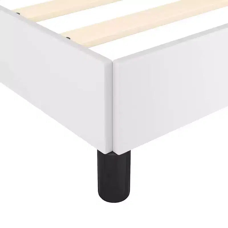 Telaio letto a piattaforma singolo in similpelle bianca